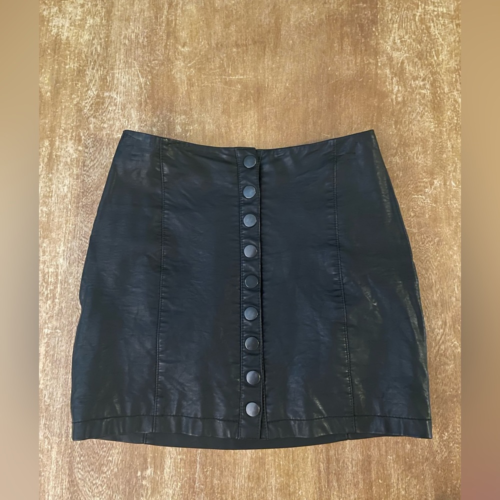 Free People Black Faux Leather Skirt